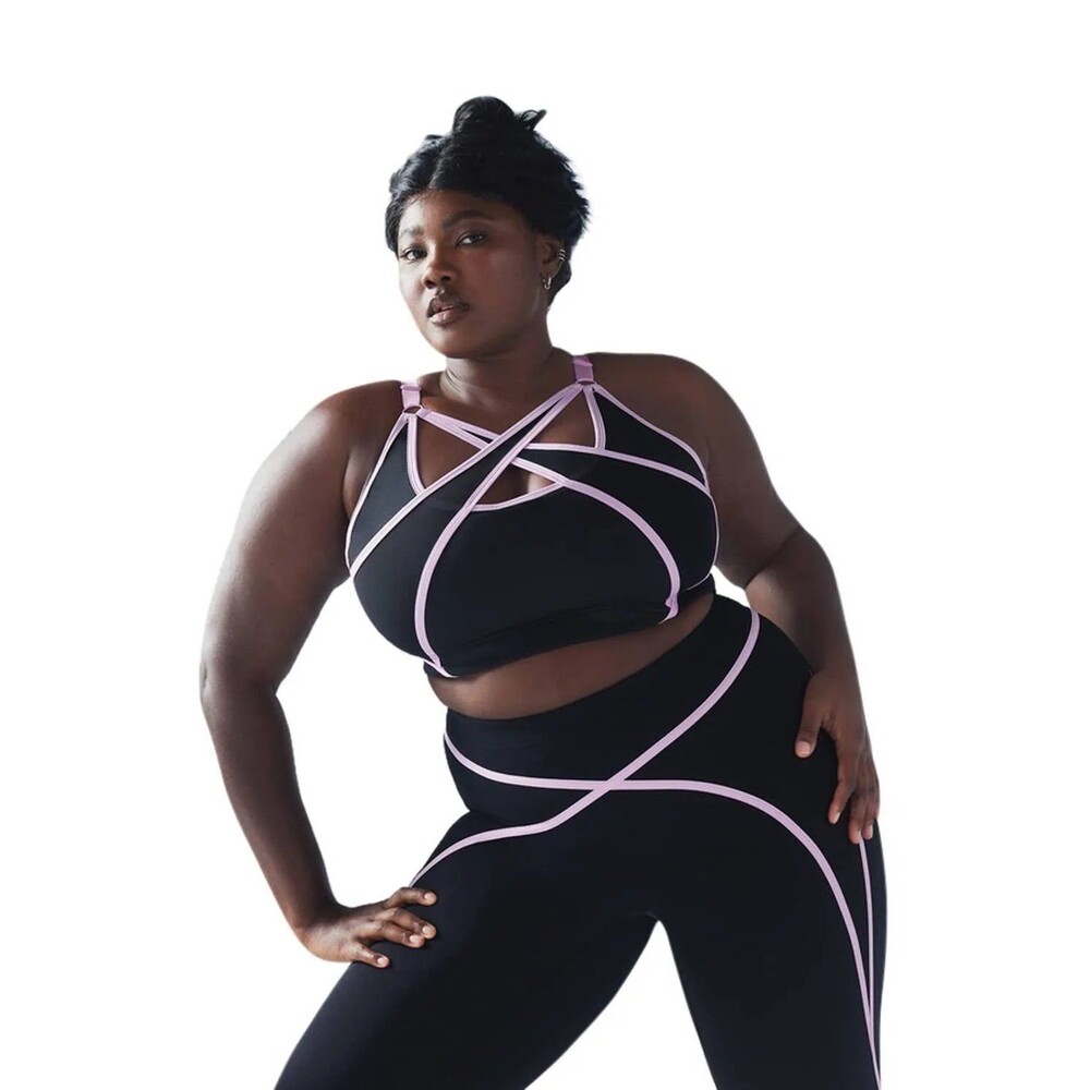 Savage X Fenty Black Pink/Light Purple X Mesh Medium-Impact Sports Bra NWT 3X